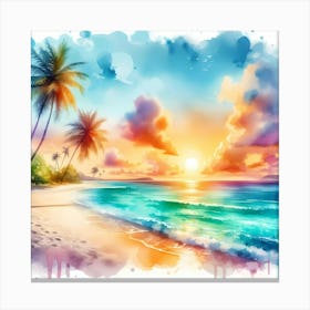 Watercolor Beach Sunset Canvas Print