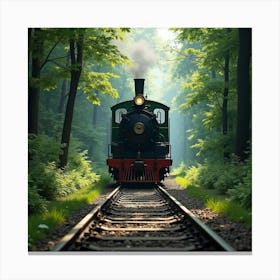 Old Fashioned Train On Ancient Tracks Through A Lush Forest 1 Canvas Print