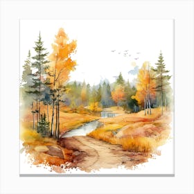 Watercolor Autumn Landscape 34 Canvas Print