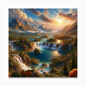 Waterfall In The Mountains Canvas Print