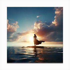 Woman Standing On A Rock At Sunset Canvas Print