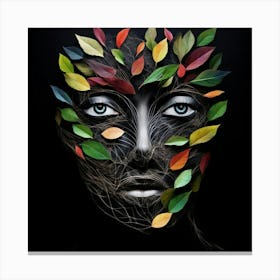 Portrait Of A Woman With Leaves On Her Face Canvas Print