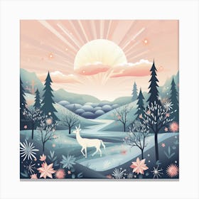 Winter Landscape With Deer 7 Canvas Print