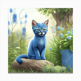 Blue Kitten In The Garden Canvas Print