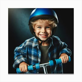 Little Boy Riding A Scooter Canvas Print