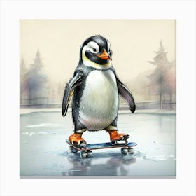 Penguin Skateboarding 1 Canvas Print