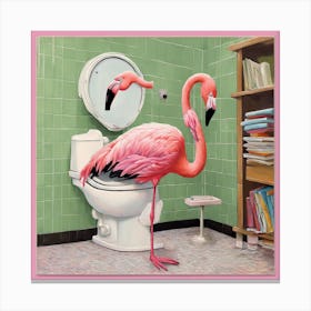 Flamingo In The Bathroom Canvas Print