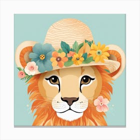 Floral Baby Lion Nursery Painting (1) Canvas Print