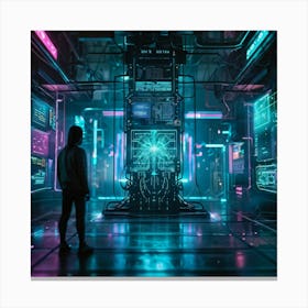 Cyber Interface With Intricate Neural Connections Symbolizing Ai And Human Cognitive Interaction Ne Canvas Print