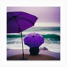 Giant Purple Umbrella On The Beach Canvas Print