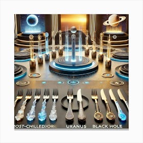 A Futuristic Sci Fi Dining Setup Featuring Themed Canvas Print