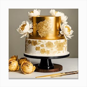 Gold Peony Wedding Cake Canvas Print