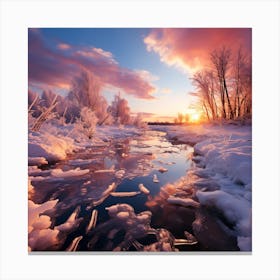 Sunset Over A Frozen River Canvas Print