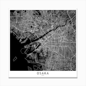 Osaka Black And White Map Square Canvas Print