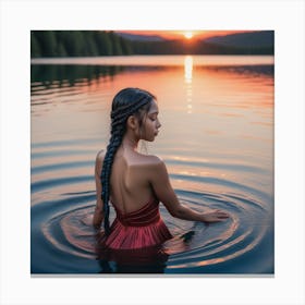 Woman In The Water At Sunset Canvas Print