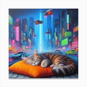 Cat Sleeping In The City 2 Canvas Print