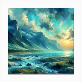 An Impressionist Seascape With A Color Palette Of Blues And Greens Canvas Print