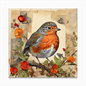 Bird Painting Collage European Robin 3 Art Print 1 Canvas Print