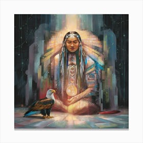 Native American Woman With Eagle 1 Canvas Print