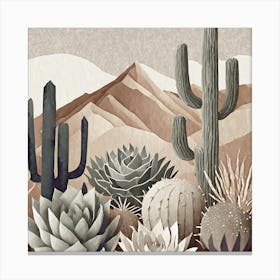 Firefly Modern Abstract Beautiful Lush Cactus And Succulent Garden In Neutral Muted Colors Of Tan, G (16) Canvas Print