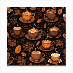Seamless Pattern With Coffee Cups And Leaves 1 Canvas Print