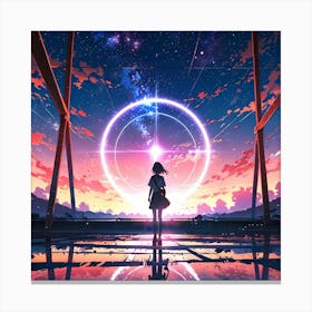 Anime Girl Standing In A Circle Canvas Print