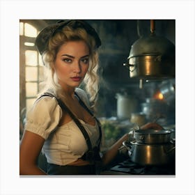 Girl In A Kitchen Canvas Print