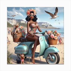 Girl On A Scooter Canvas Print