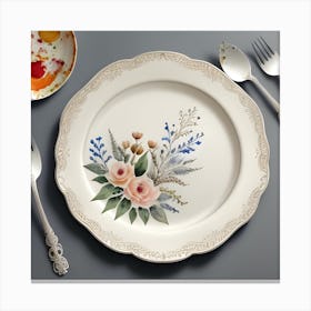 Floral Dinner Plate Art Canvas Print