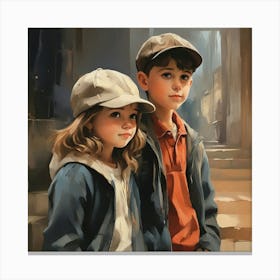 Two Kids In Hats Canvas Print