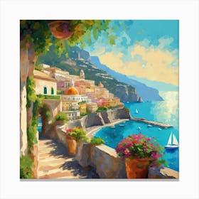 Amalfi Coast Impressions Sunny Day In Vibrant Oil (4) Canvas Print