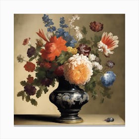 Flowers In A Vase, Paulus Theodorus Van Brussel 3 Canvas Print