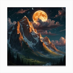 Full Moon In The Mountains 2 Canvas Print