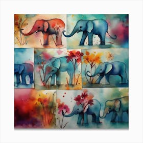 Watercolor Elephants Canvas Print