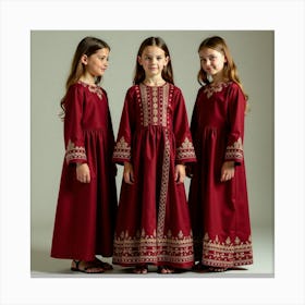 Three Girls In Embroidered Dresses 1 Canvas Print