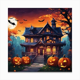 Halloween House With Pumpkins 2 Canvas Print