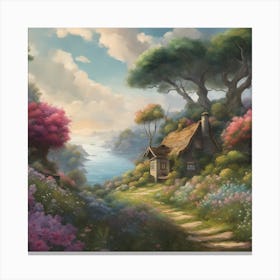 Cottage By The Lake Canvas Print
