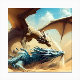 Two Dragons Fighting In The Desert Canvas Print