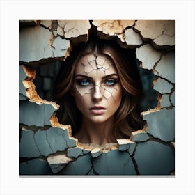 Woman In A Cracked Wall 2 Canvas Print