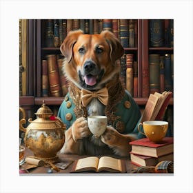 Dog In A Library Canvas Print