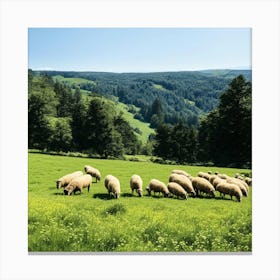 Sheep Grazing In A Field Canvas Print