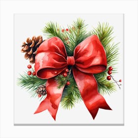 Christmas Wreath With Red Bow 2 Canvas Print