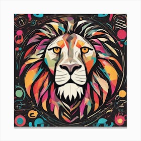An Image Of A Lion With Letters On A Black Background, In The Style Of Bold Lines, Vivid Colors, Gra Canvas Print