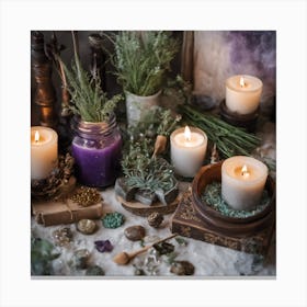 Candles and crystals Canvas Print