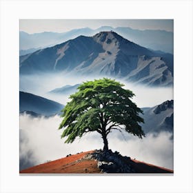 Lone Tree On Top Of Mountain 50 Canvas Print