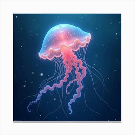 A Whimsical Jellyfish With Tendrils Of Glowing, Bioluminescent Waves In A Fantasy Ocean Canvas Print