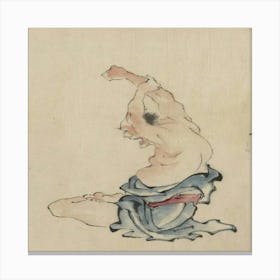 A Man, Bare Chested, Sitting Cross Legged With Arms Raised Over His Head, Stretching Or Practicing Yoga (1830 1850) Canvas Print