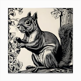 Squirrel Linocut 2 Canvas Print
