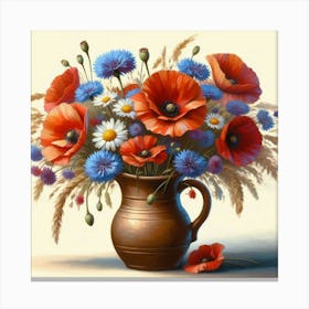 Poppies In A Vase, Acrylic Style Painting 13 Canvas Print