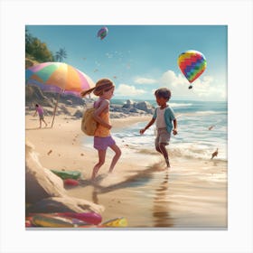 Children At The Beach 1 Canvas Print